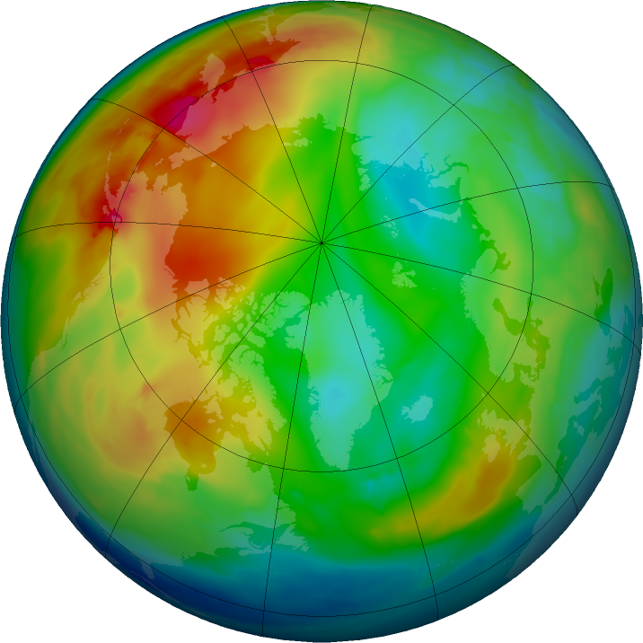 Arctic ozone map for 09 January 2016